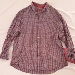 Izod Mens Shirt Size 3XLT Tall Plaid Red and Navy Blue Button Up Long Sleeve